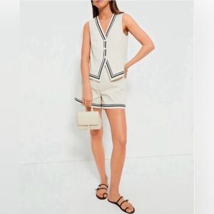 NWT Tuckernuck Pomander Place Lilah Twill Cream Navy Grosgrain Trim Short Set M